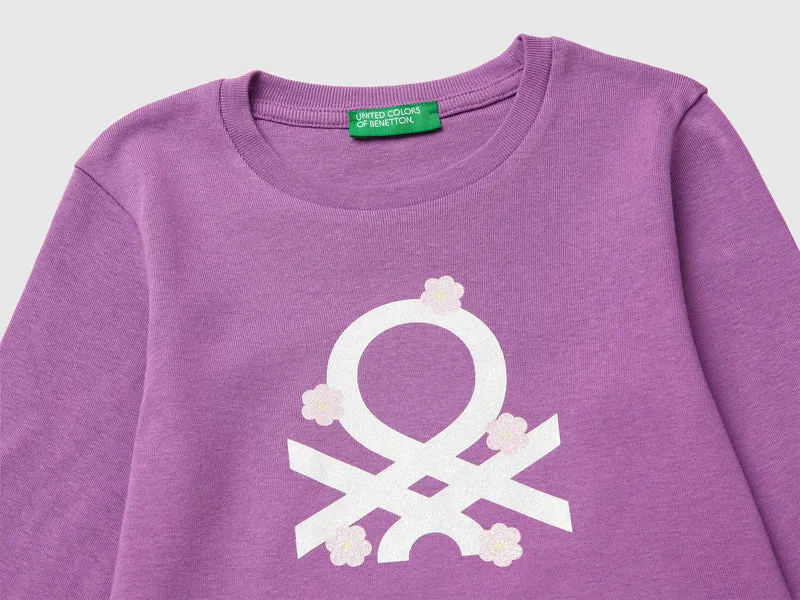 T-Shirt aus Bio-Baumwolle mit Glitzerlogo