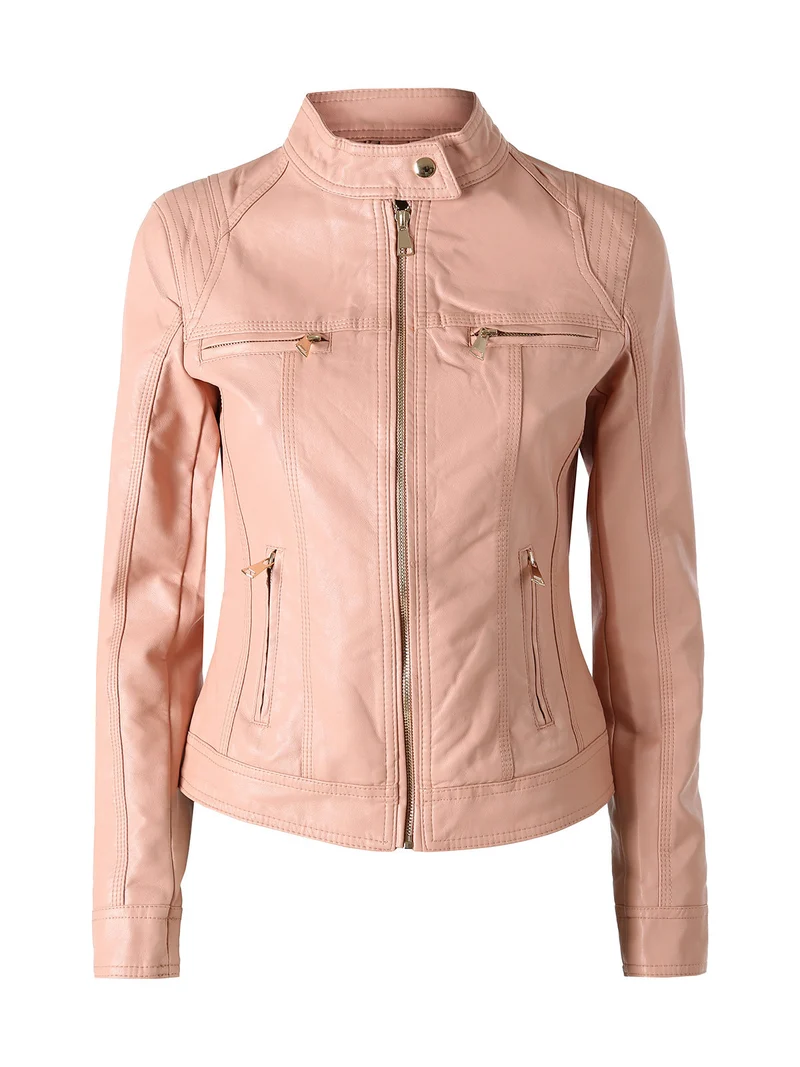Giacca in ecopelle da donna con zip - rosa