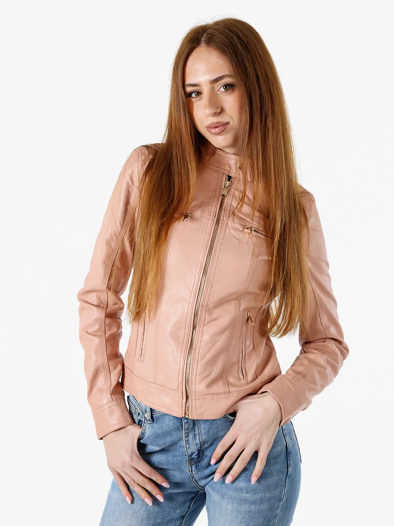 Giacca in ecopelle da donna con zip - rosa