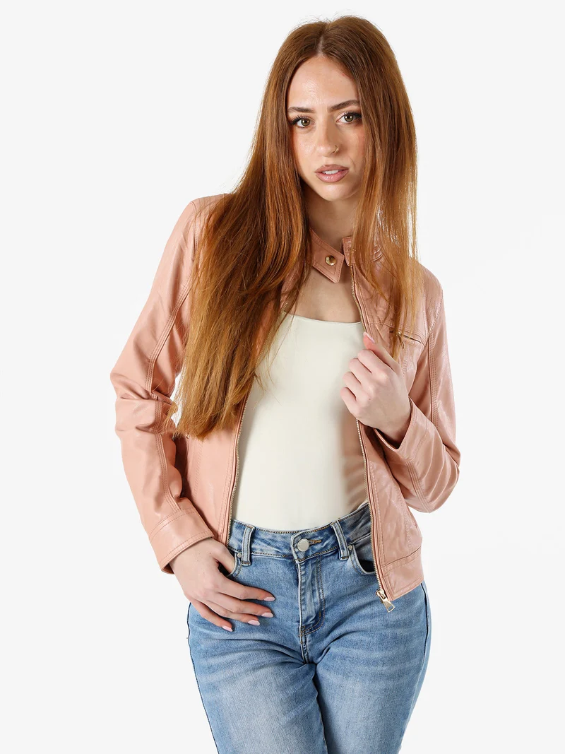 Giacca in ecopelle da donna con zip - rosa