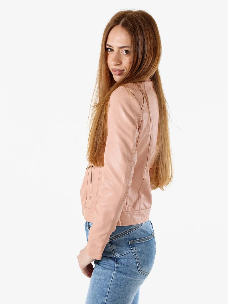 Giacca in ecopelle da donna con zip - rosa