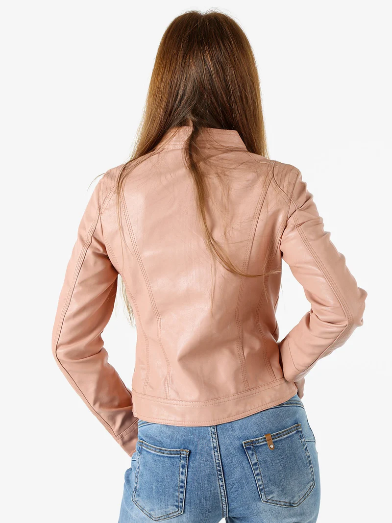Giacca in ecopelle da donna con zip - rosa