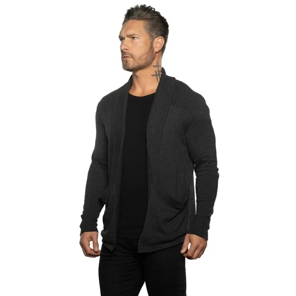 Herren Cardigan Strickjacke | Slim Fit | Leichtes Strickmaterial mit Stretch | Schalkragen & Taschen | Oat/Graphite/Blue
