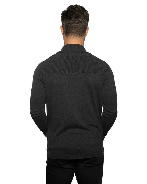 Herren Cardigan Strickjacke | Slim Fit | Leichtes Strickmaterial mit Stretch | Schalkragen & Taschen | Oat/Graphite/Blue