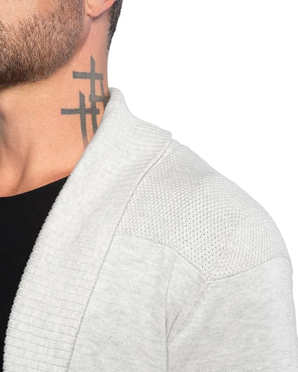 Herren Cardigan Strickjacke | Slim Fit | Leichtes Strickmaterial mit Stretch | Schalkragen & Taschen | Oat/Graphite/Blue