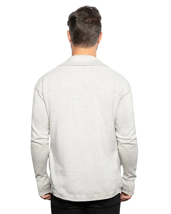 Herren Cardigan Strickjacke | Slim Fit | Leichtes Strickmaterial mit Stretch | Schalkragen & Taschen | Oat/Graphite/Blue