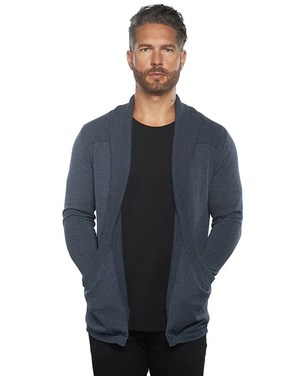 Herren Cardigan Strickjacke | Slim Fit | Leichtes Strickmaterial mit Stretch | Schalkragen & Taschen | Oat/Graphite/Blue