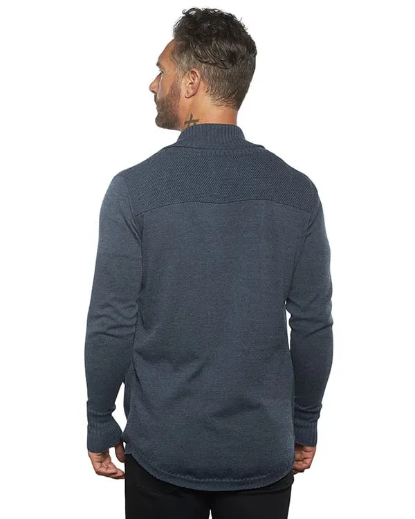 Herren Cardigan Strickjacke | Slim Fit | Leichtes Strickmaterial mit Stretch | Schalkragen & Taschen | Oat/Graphite/Blue