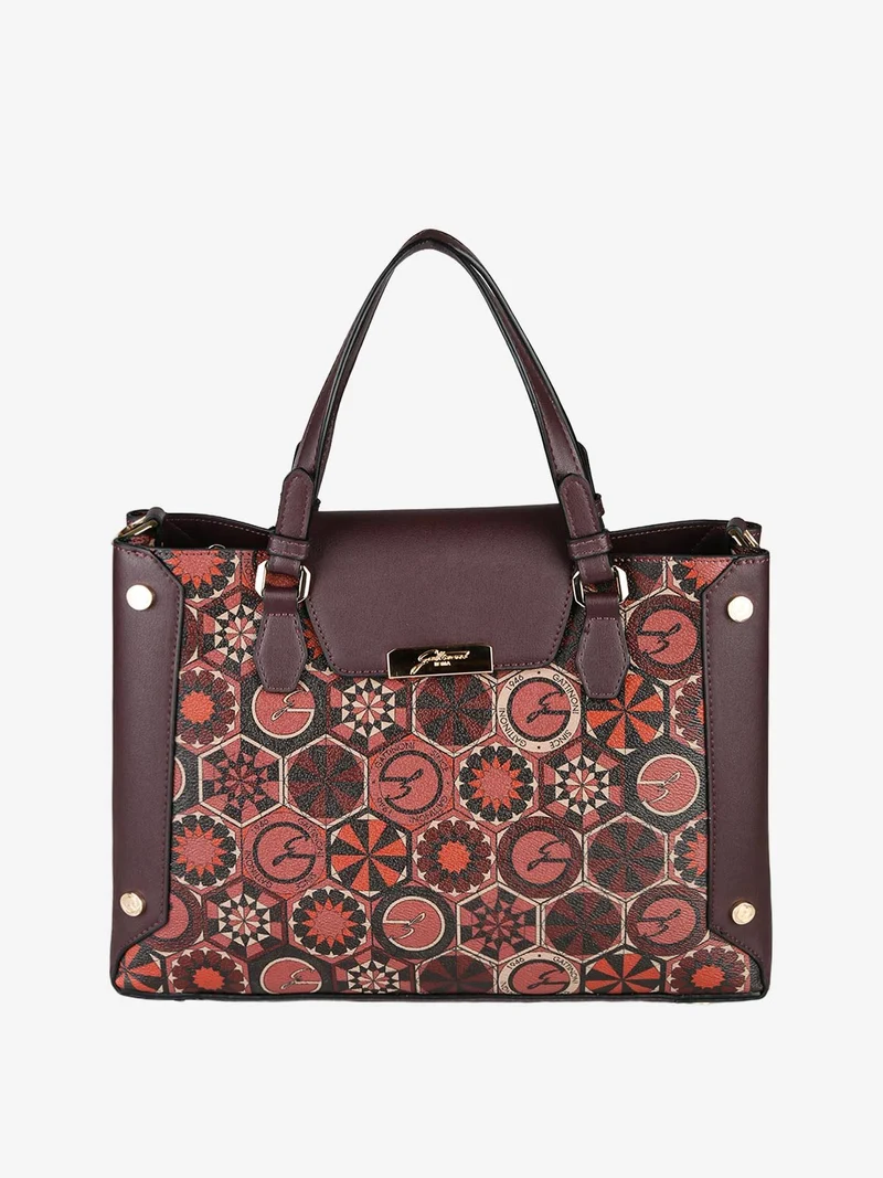 Borsa donna con doppi manici e stampe - bordeaux