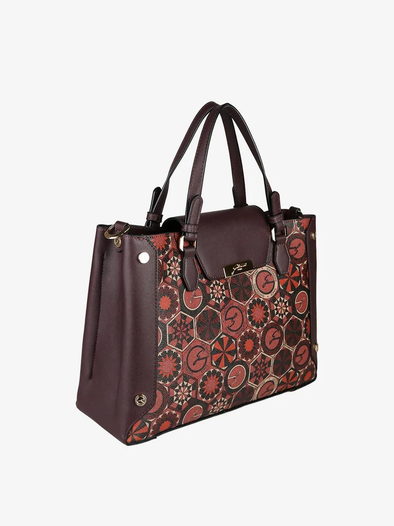 Borsa donna con doppi manici e stampe - bordeaux