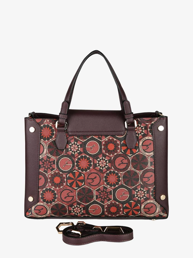 Borsa donna con doppi manici e stampe - bordeaux