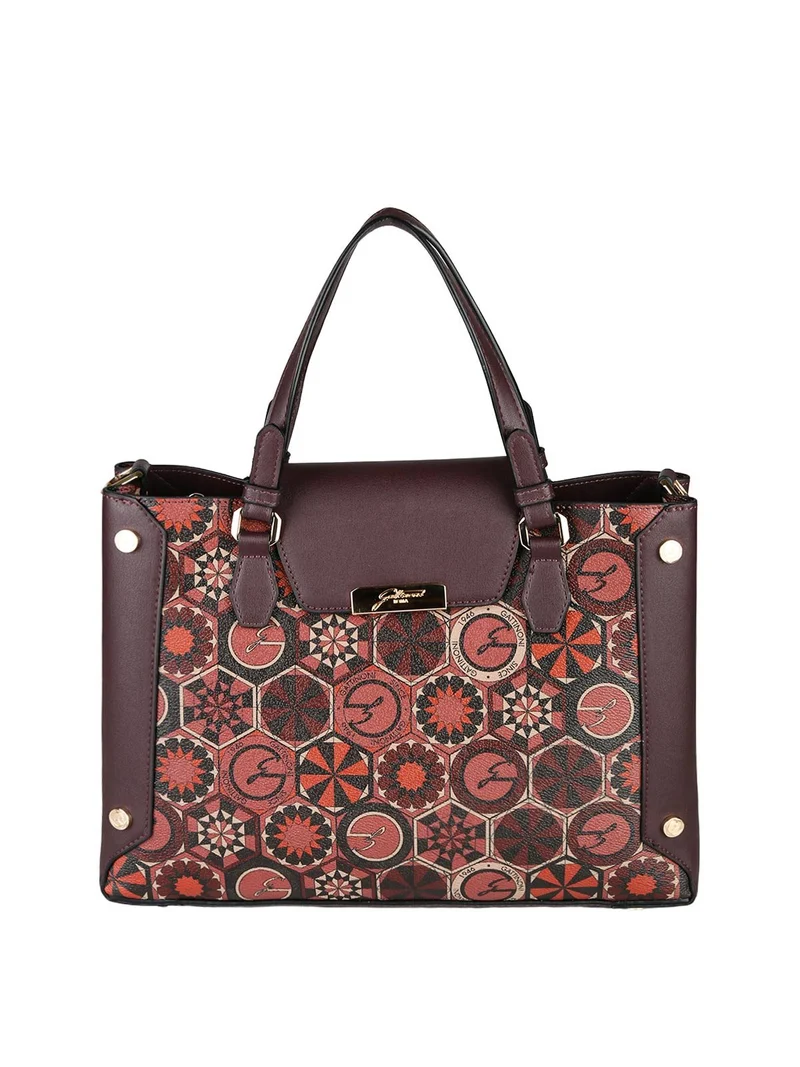Borsa donna con doppi manici e stampe - bordeaux