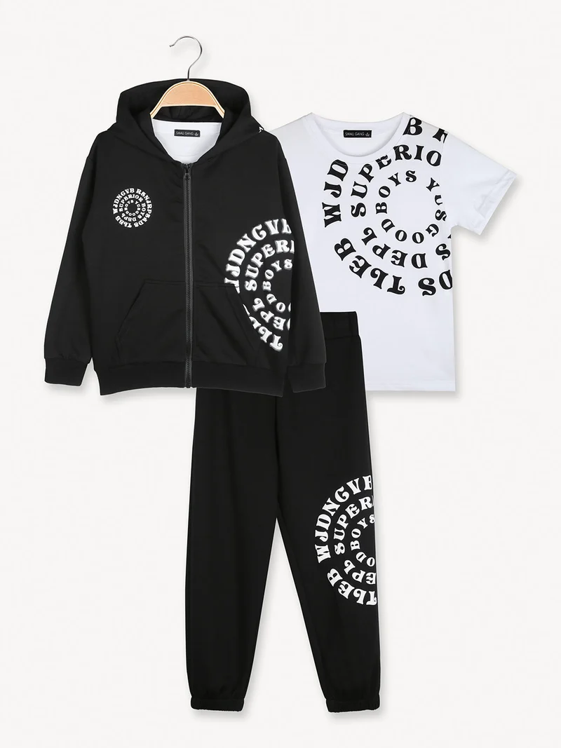 Completo tuta da bambino 3 pezzi con cappuccio e zip - nero