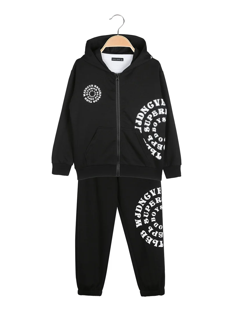 Completo tuta da bambino 3 pezzi con cappuccio e zip - nero