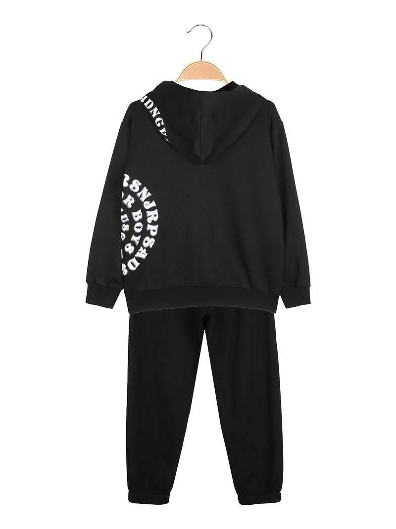 Completo tuta da bambino 3 pezzi con cappuccio e zip - nero