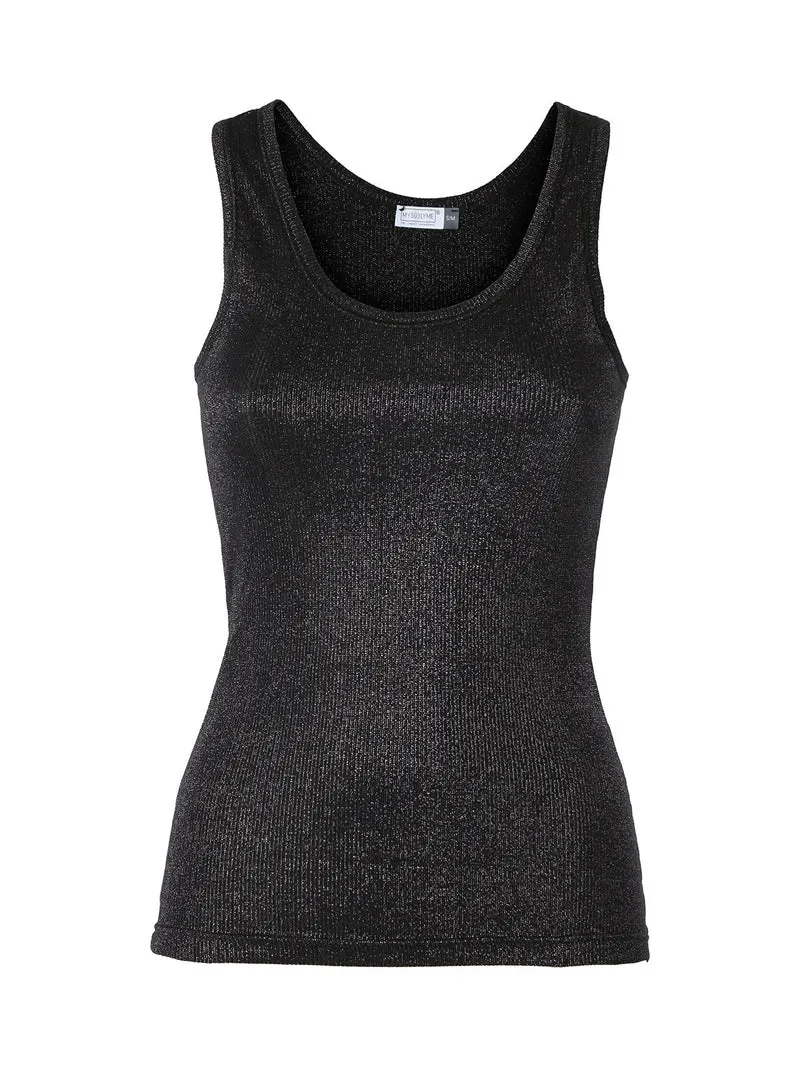 Top donna a costine in lurex - nero