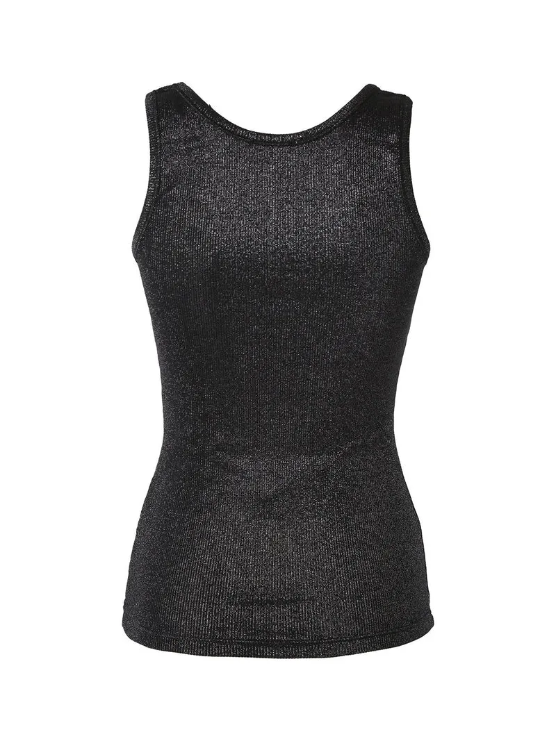 Top donna a costine in lurex - nero