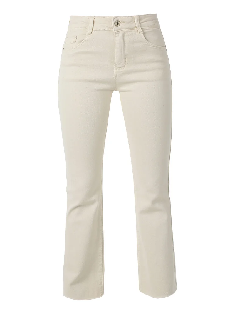 Jeans donna cropped con finale taglio laser - beige