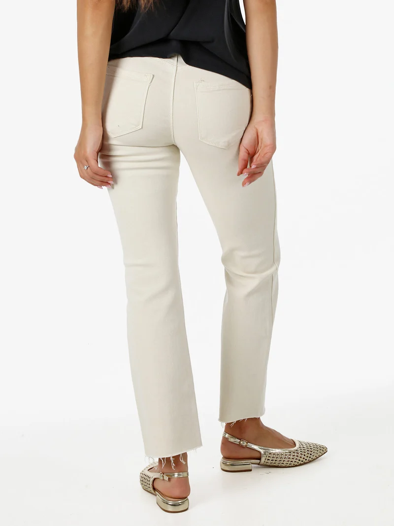 Jeans donna cropped con finale taglio laser - beige