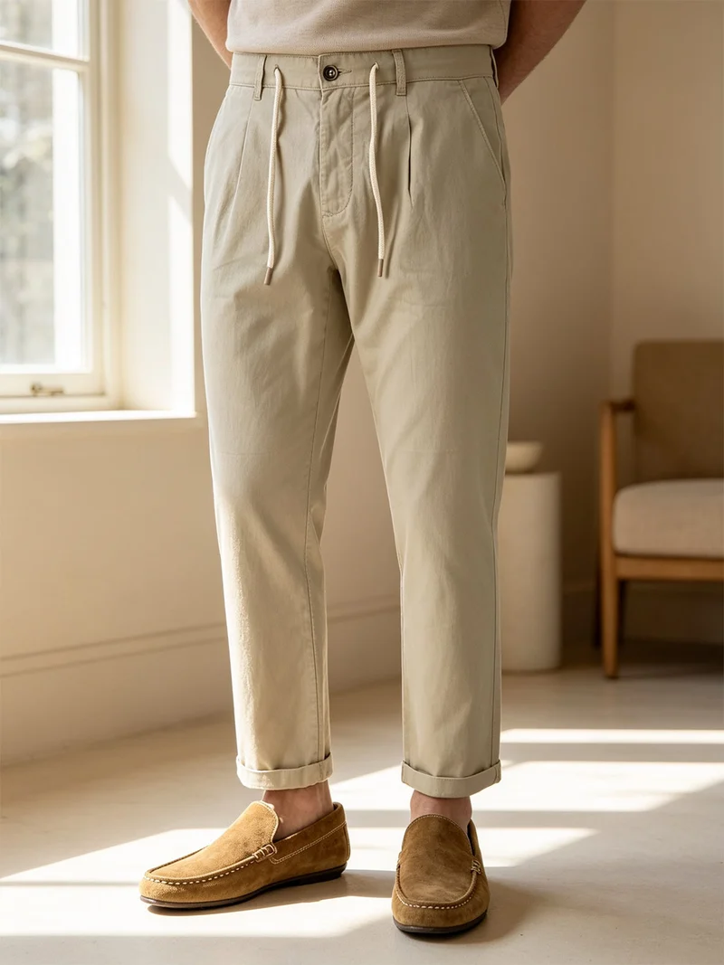 Pantaloni da uomo in misto lino e cotone - sabbia
