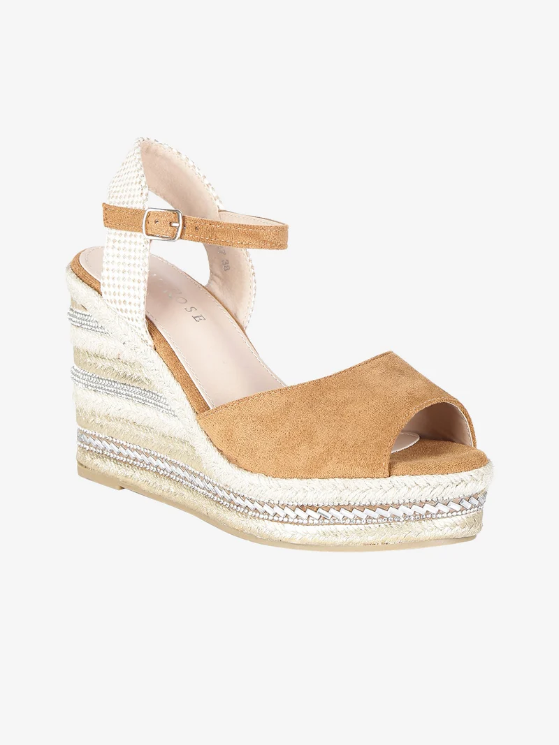 Sandali donna con zeppa decorata - cammello