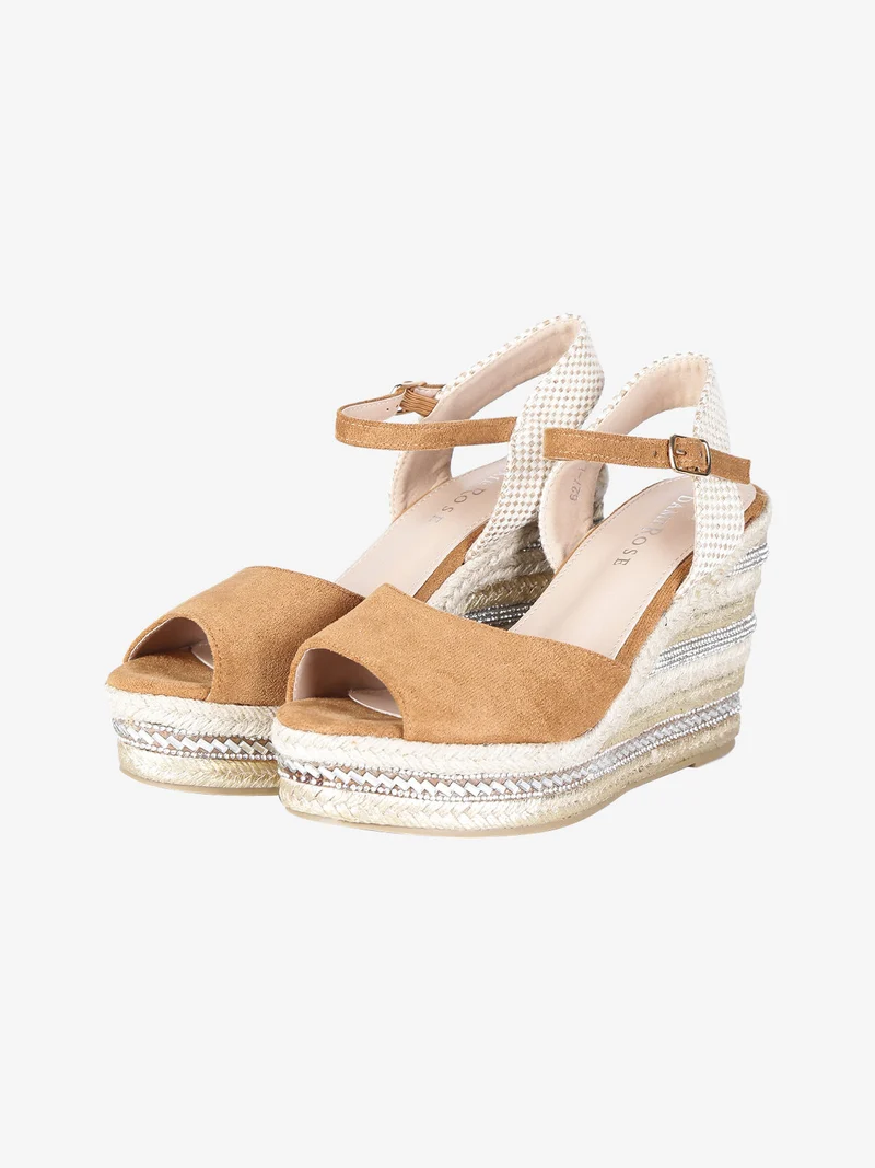 Sandali donna con zeppa decorata - cammello