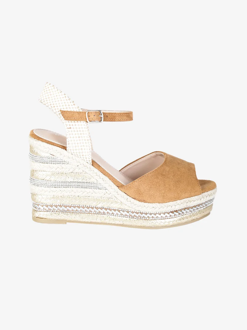 Sandali donna con zeppa decorata - cammello