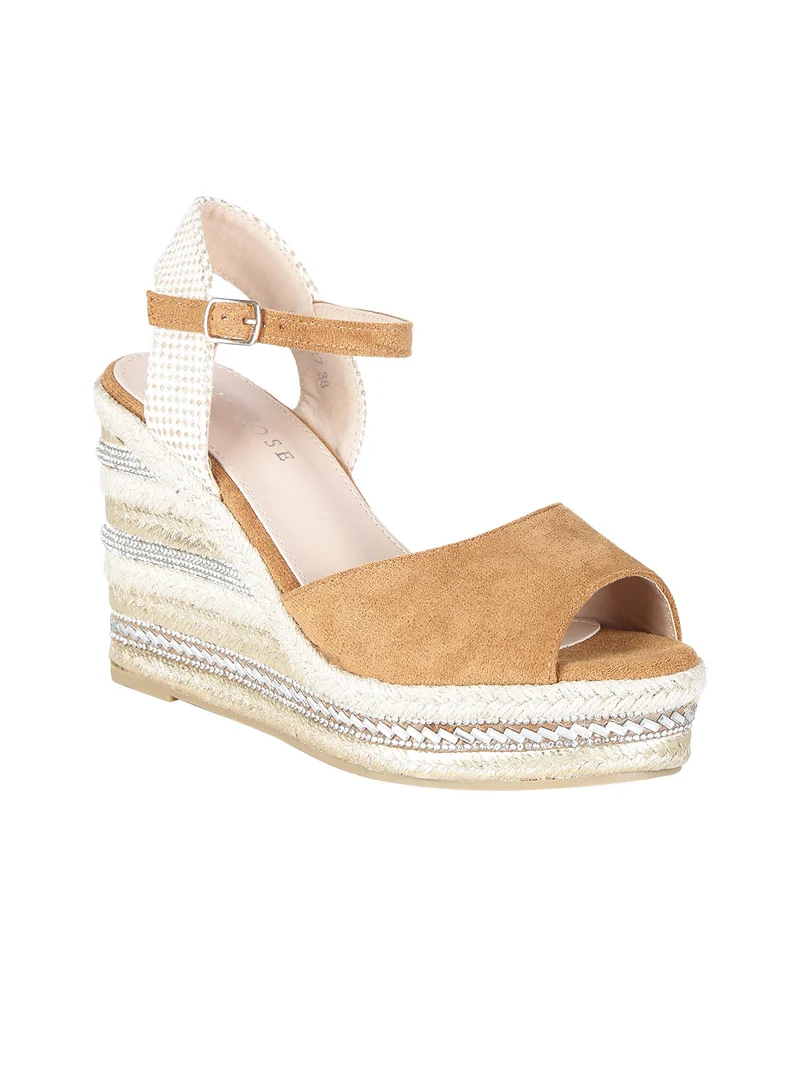 Sandali donna con zeppa decorata - cammello