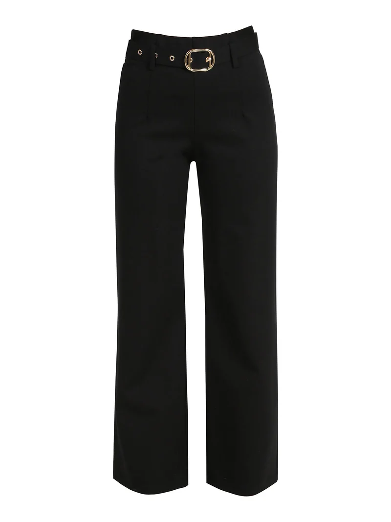 Pantaloni donna a vita alta con con cintura - nero