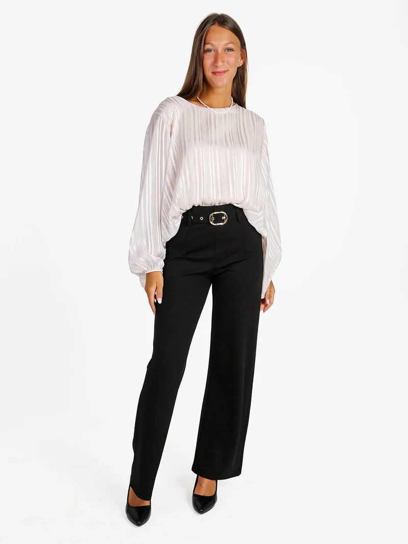 Pantaloni donna a vita alta con con cintura - nero