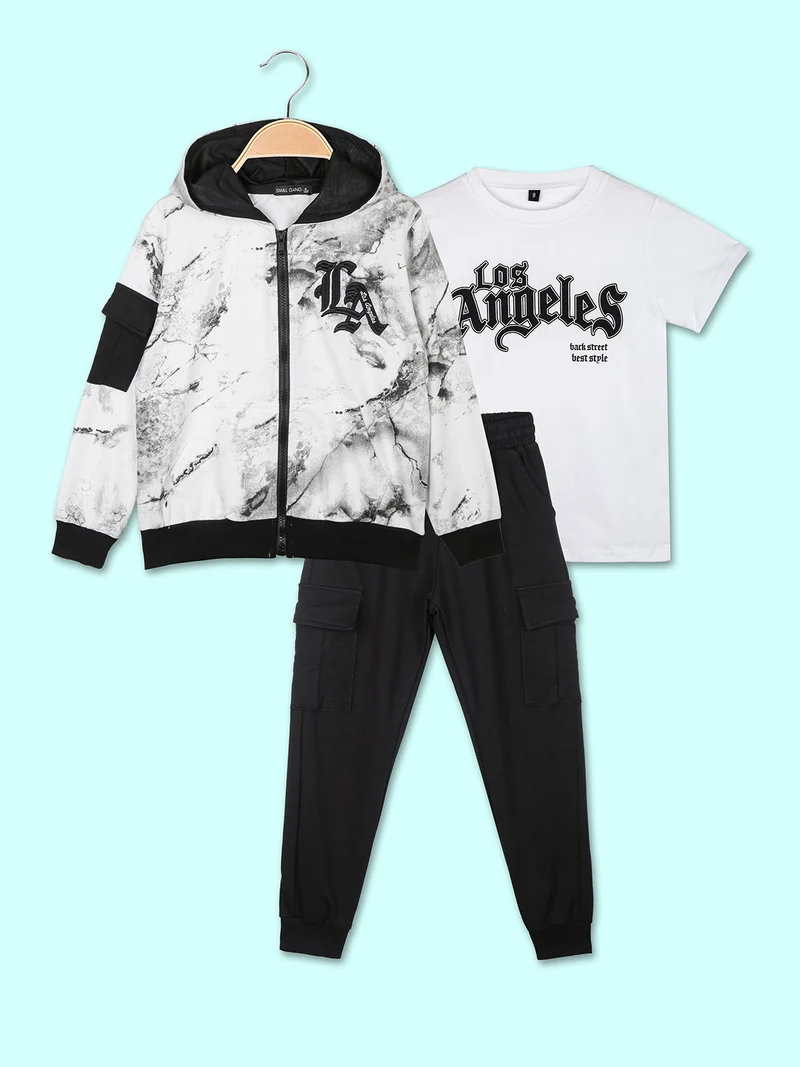 Completo tuta 3 pezzi da bambino con cappuccio e zip - bianco