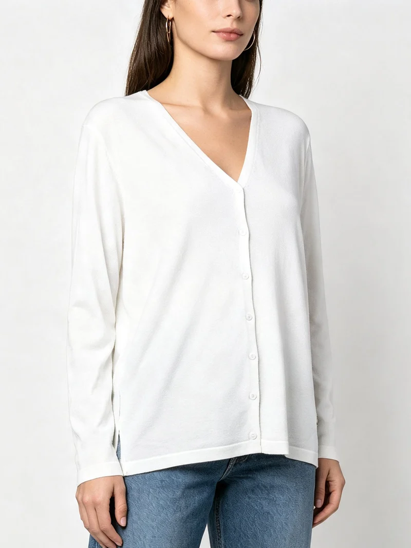 Cardigan in maglia da donna con bottoni - bianco