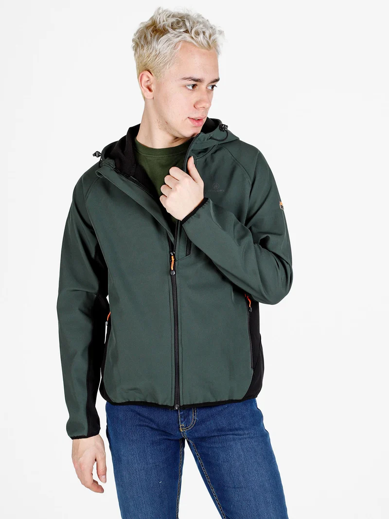 Giacca da uomo impermeabile con cappuccio e zip - militare