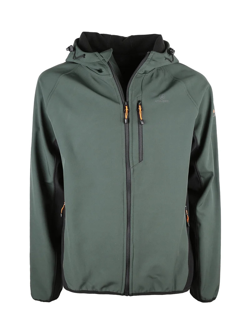Giacca da uomo impermeabile con cappuccio e zip - militare