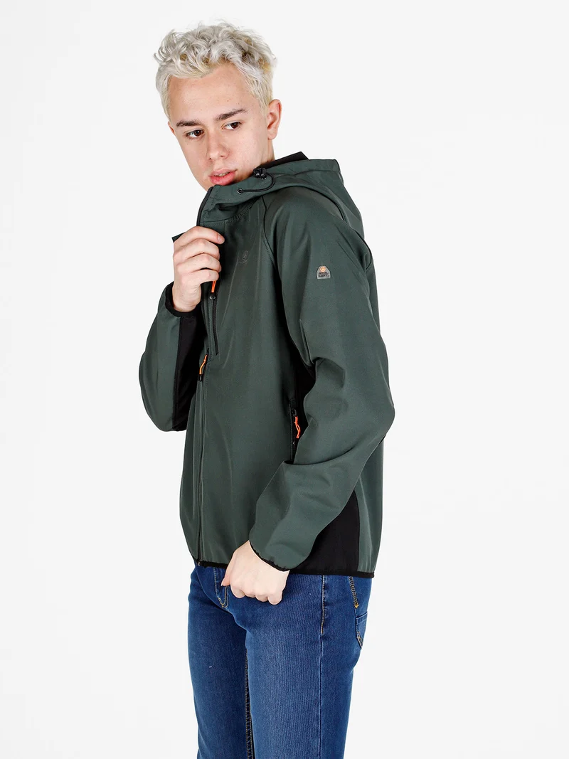 Giacca da uomo impermeabile con cappuccio e zip - militare