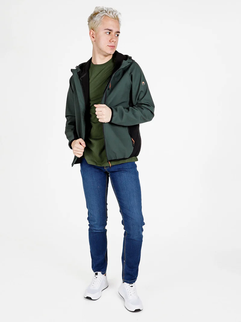 Giacca da uomo impermeabile con cappuccio e zip - militare
