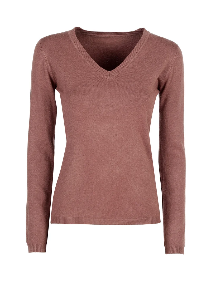 Pullover donna con scollo a V - marrone
