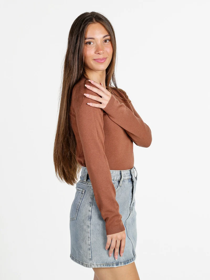 Pullover donna con scollo a V - marrone