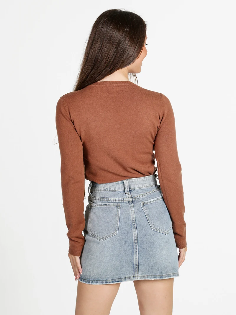 Pullover donna con scollo a V - marrone