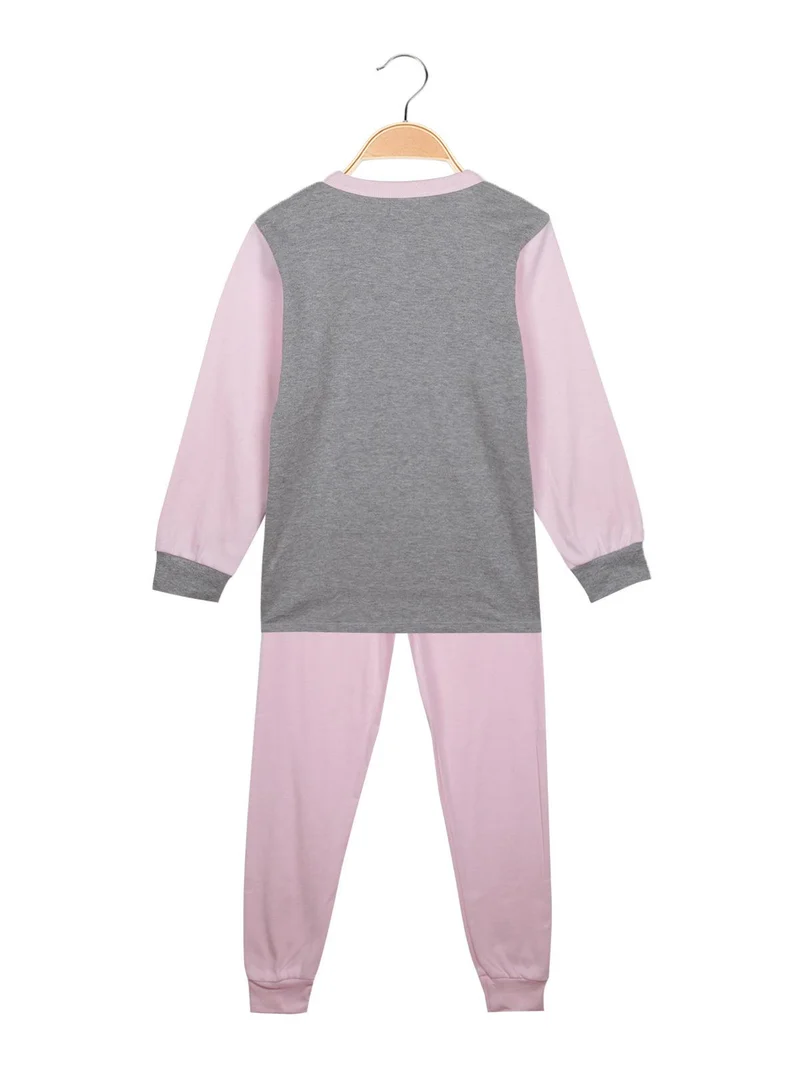 Pigiama lungo bambina con polsini - grigio