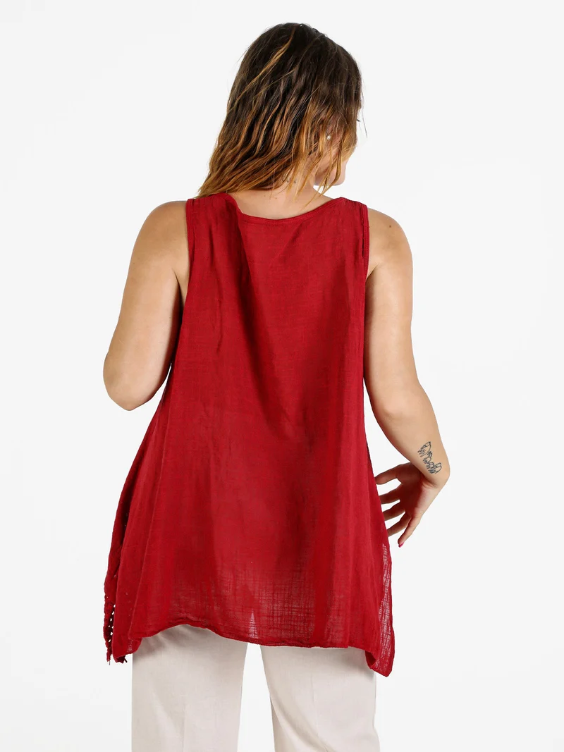 Top donna oversize in cotone - rosso