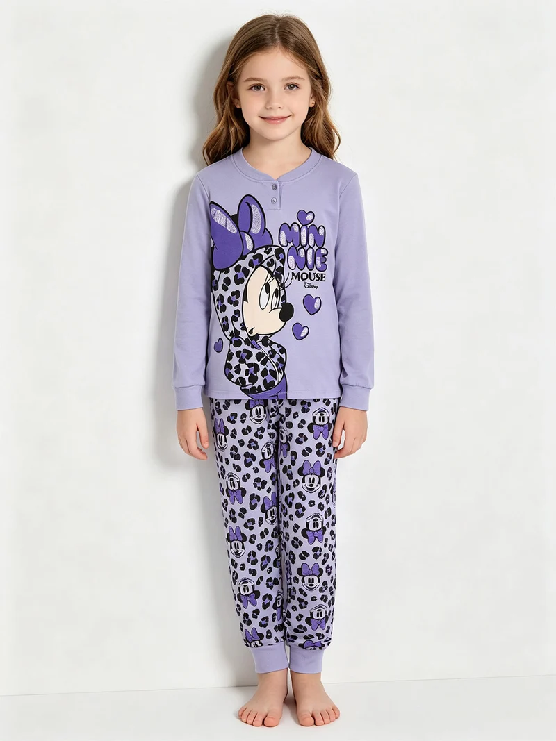 Minnie pigiama lungo da bambina in cotone interlock - lilla