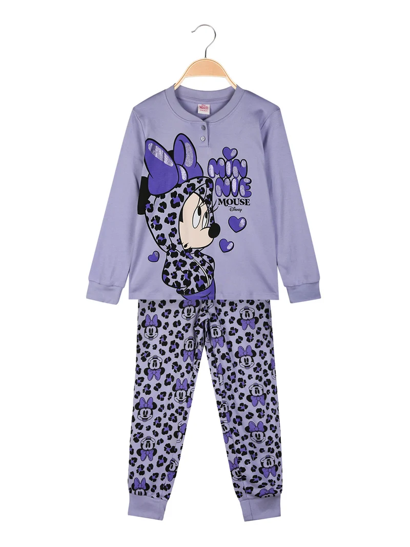 Minnie pigiama lungo da bambina in cotone interlock - lilla