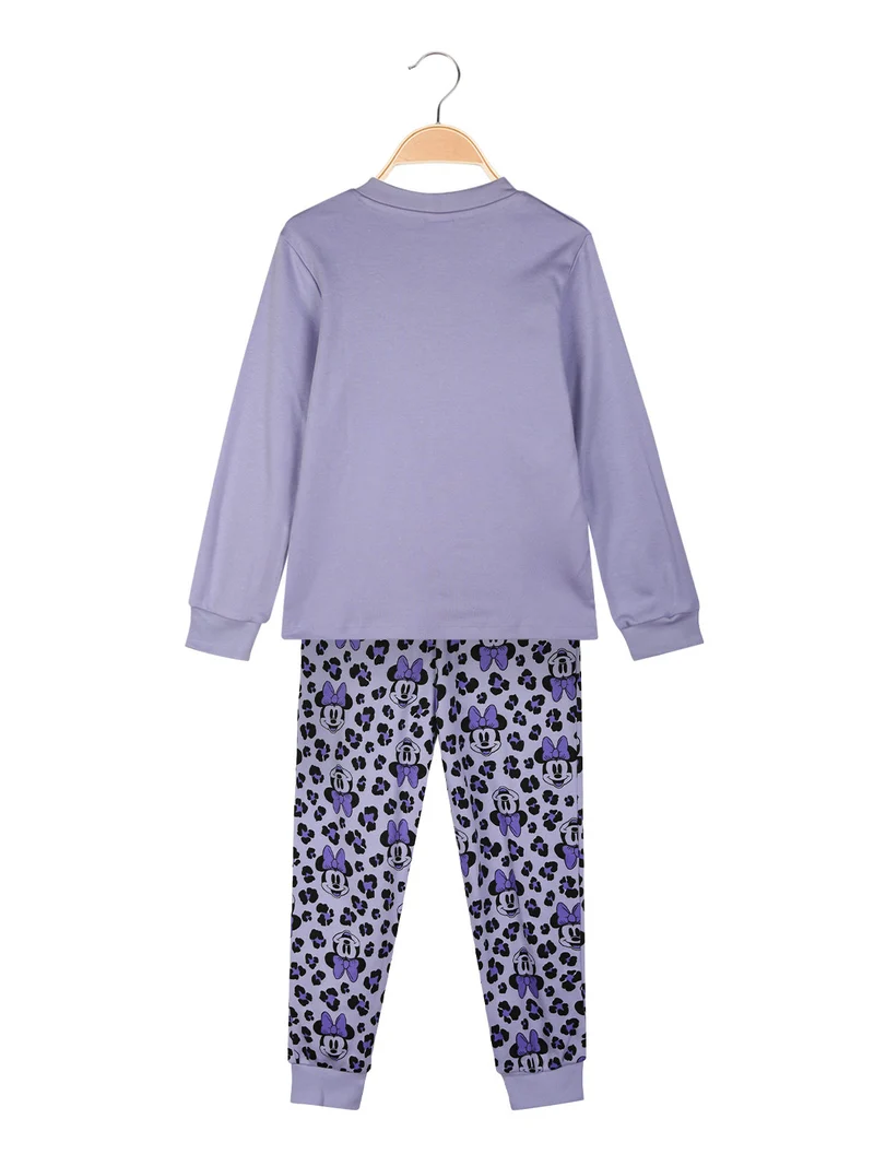 Minnie pigiama lungo da bambina in cotone interlock - lilla