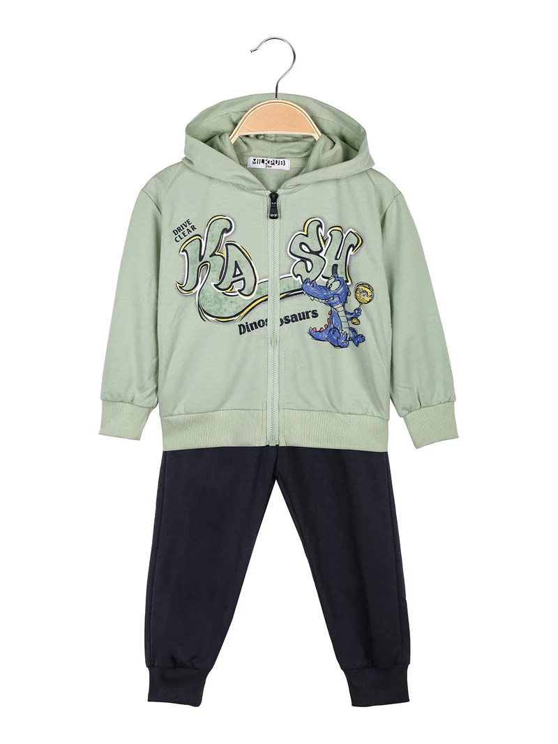 Completo tuta neonato 3 pezzi con cappuccio e zip - verde chiaro
