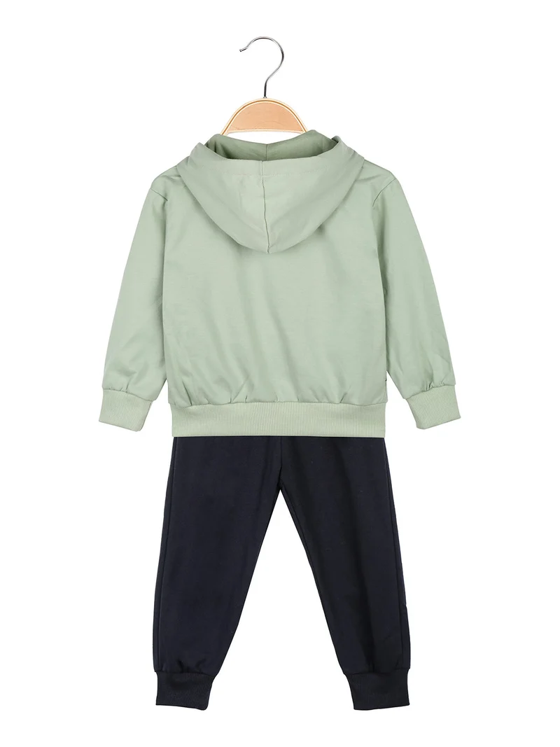 Completo tuta neonato 3 pezzi con cappuccio e zip - verde chiaro