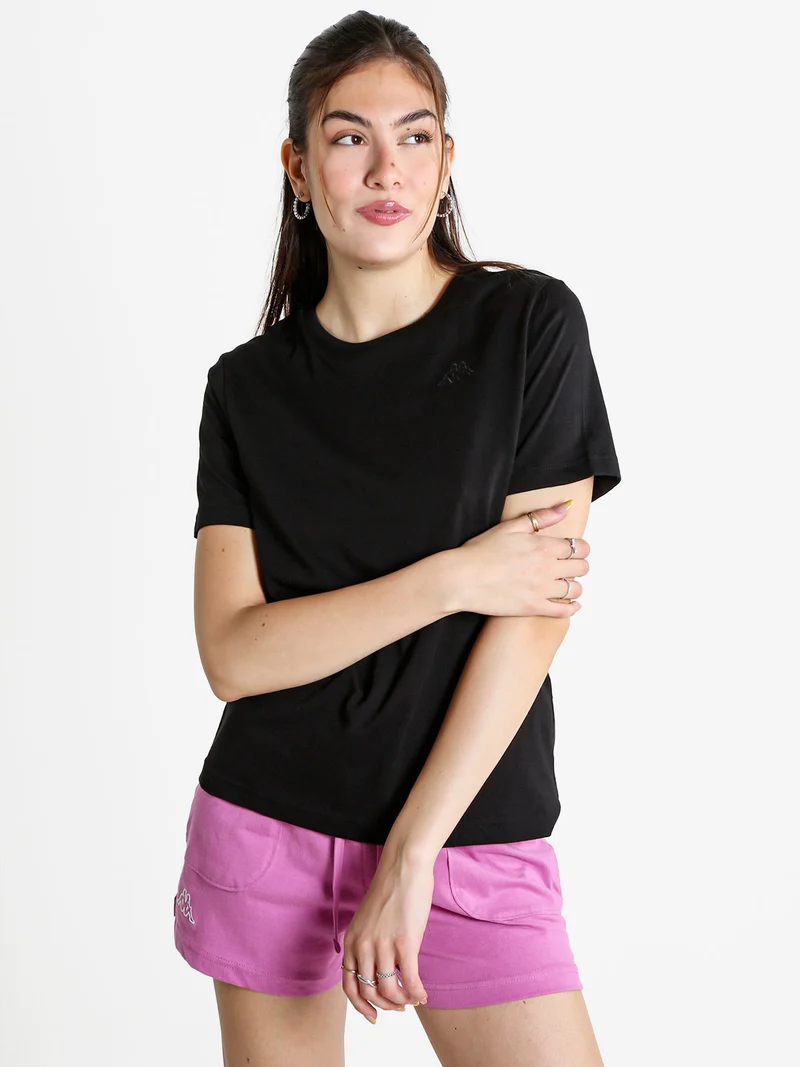 T-shirt donna in cotone con logo - nero