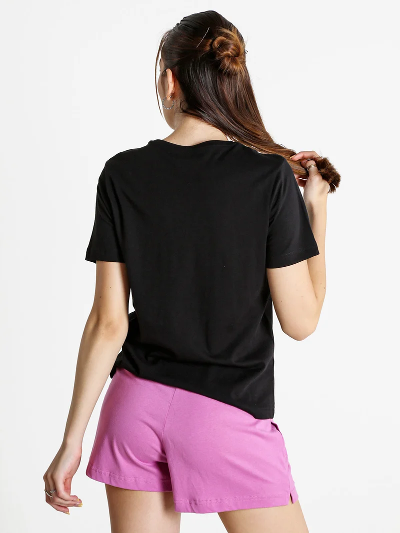 T-shirt donna in cotone con logo - nero