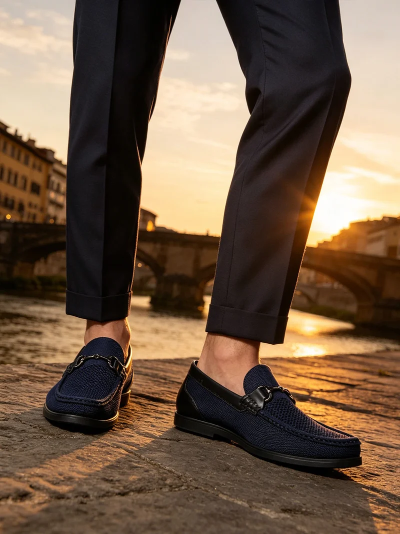Moccassini casual da uomo in maglia - blu scuro