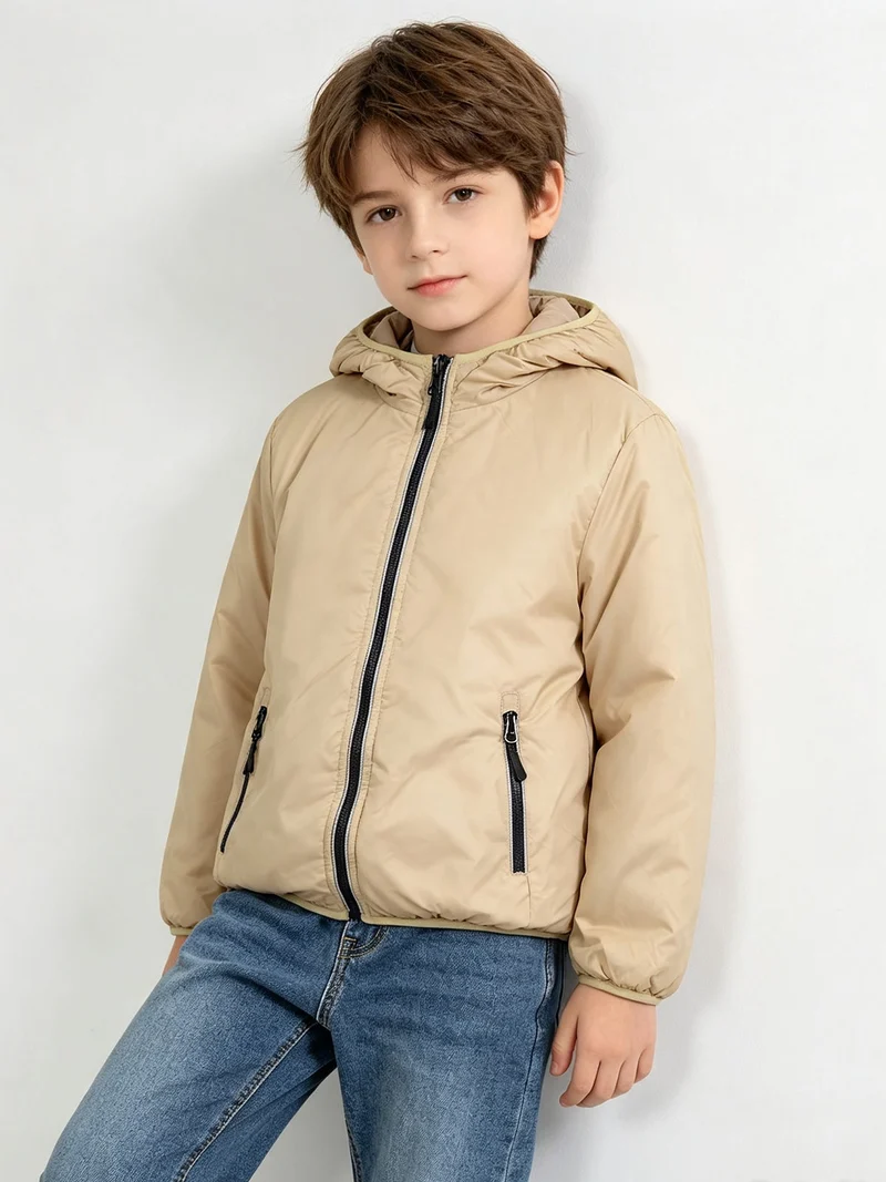Giubbotto da bambino reversibile con cappuccio e zip - nudo